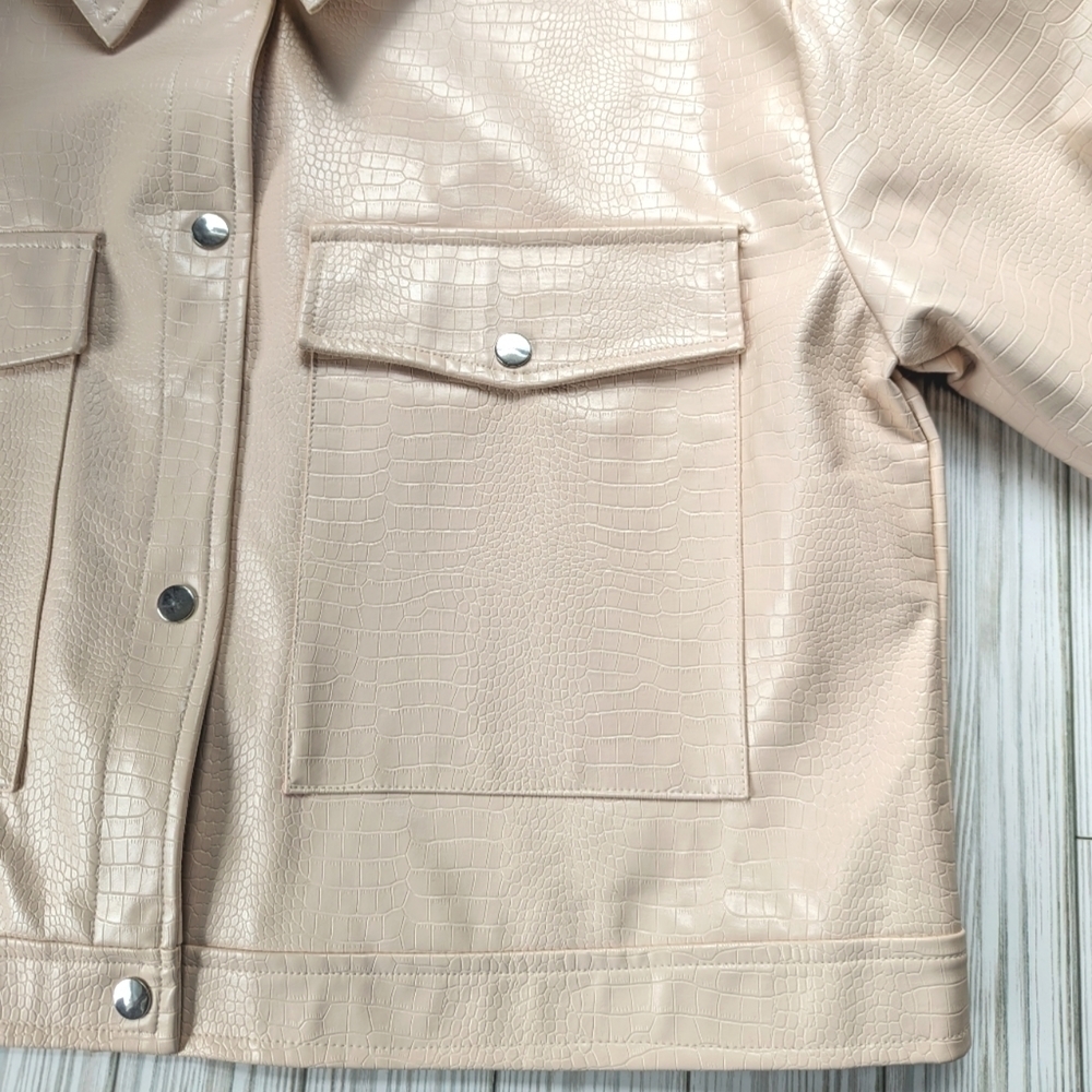 Missguided Cream Leather Jacket - Picture 12 of 15